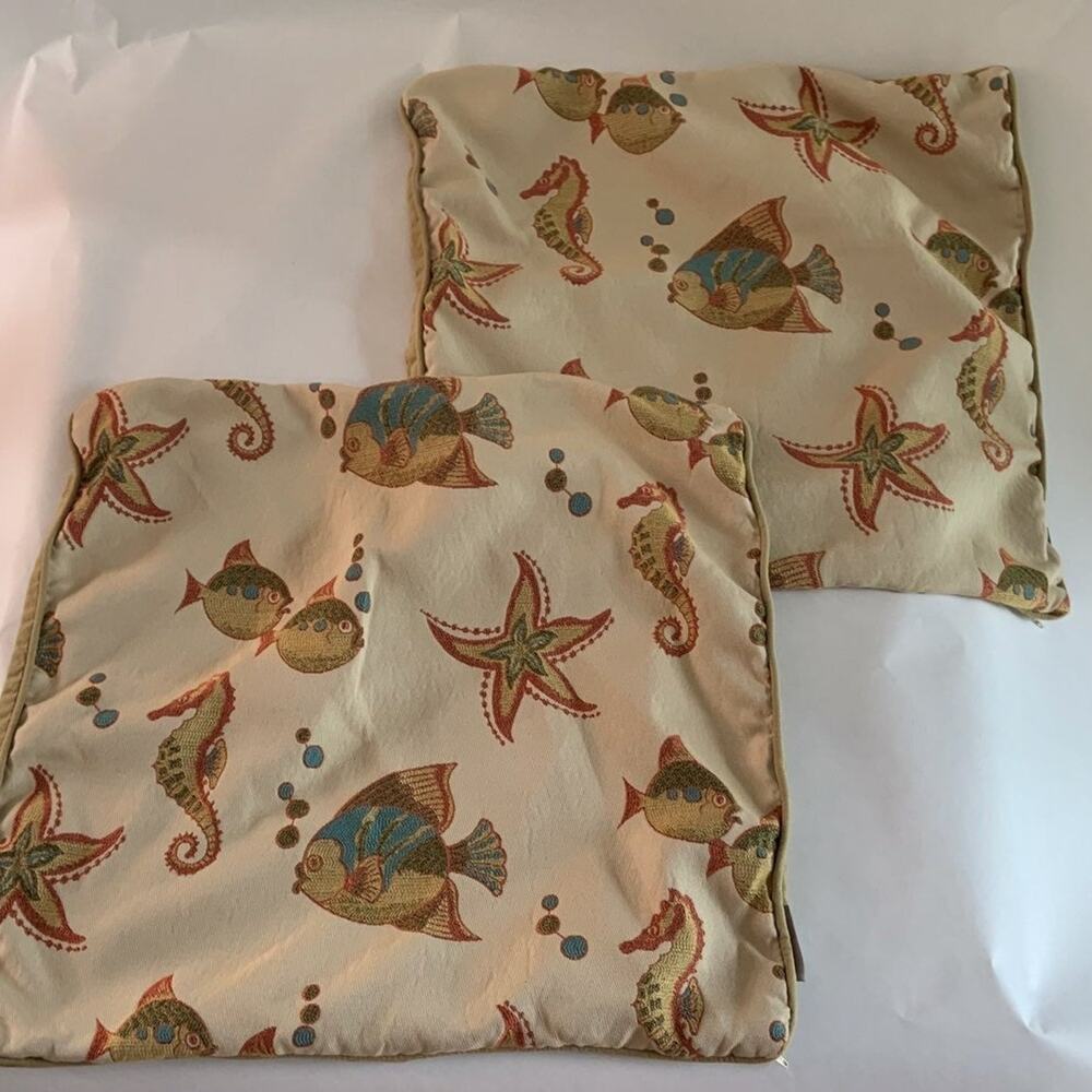 2 Pillow Covers Sea Life American Mills Nautical Sea Horses Fish Beach Ocean